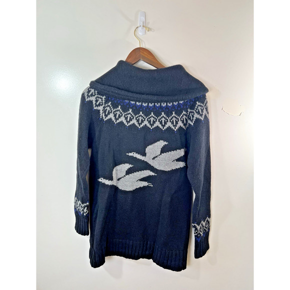 Roots Womens Wool Blend Zip Fair Isle Bird Cardigan Size M Timeless Outdoor Cozy - Picture 2 of 10